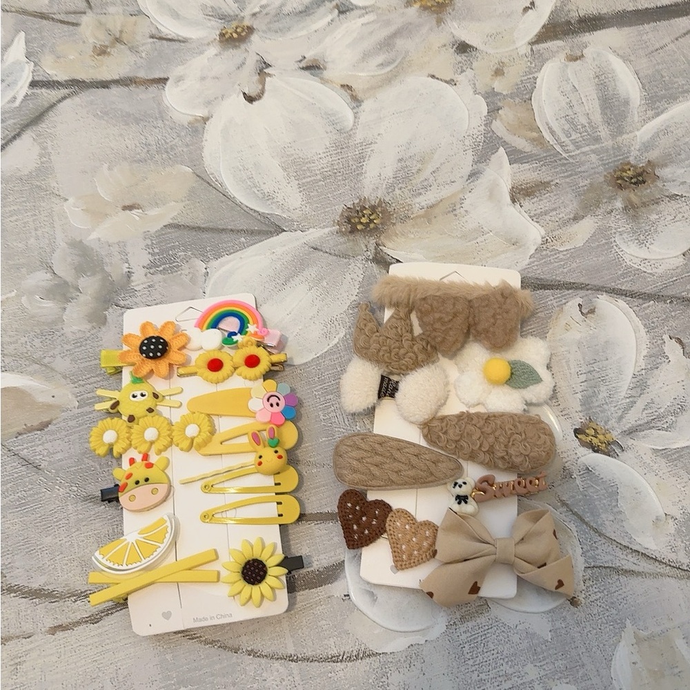 Chic Kids Hair Clip Set - Yellow and Tan